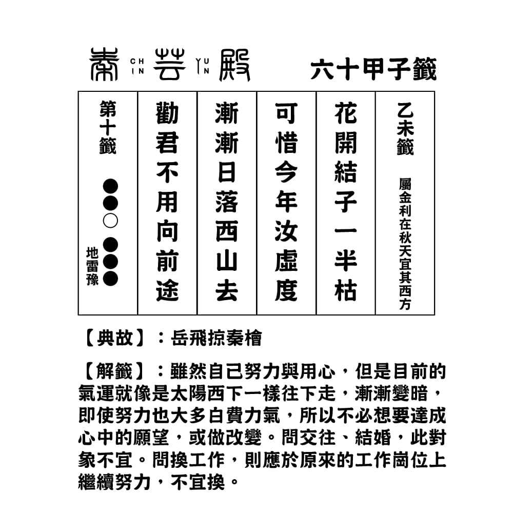 第10首 六十甲子籤詩 秦芸殿